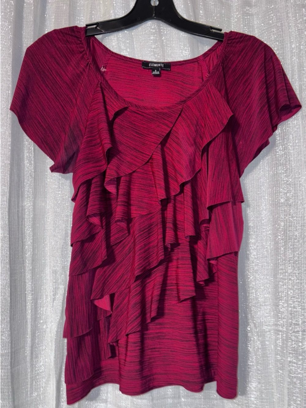 Elementz Raspberry Pink Ruffled Short Sleeve Top